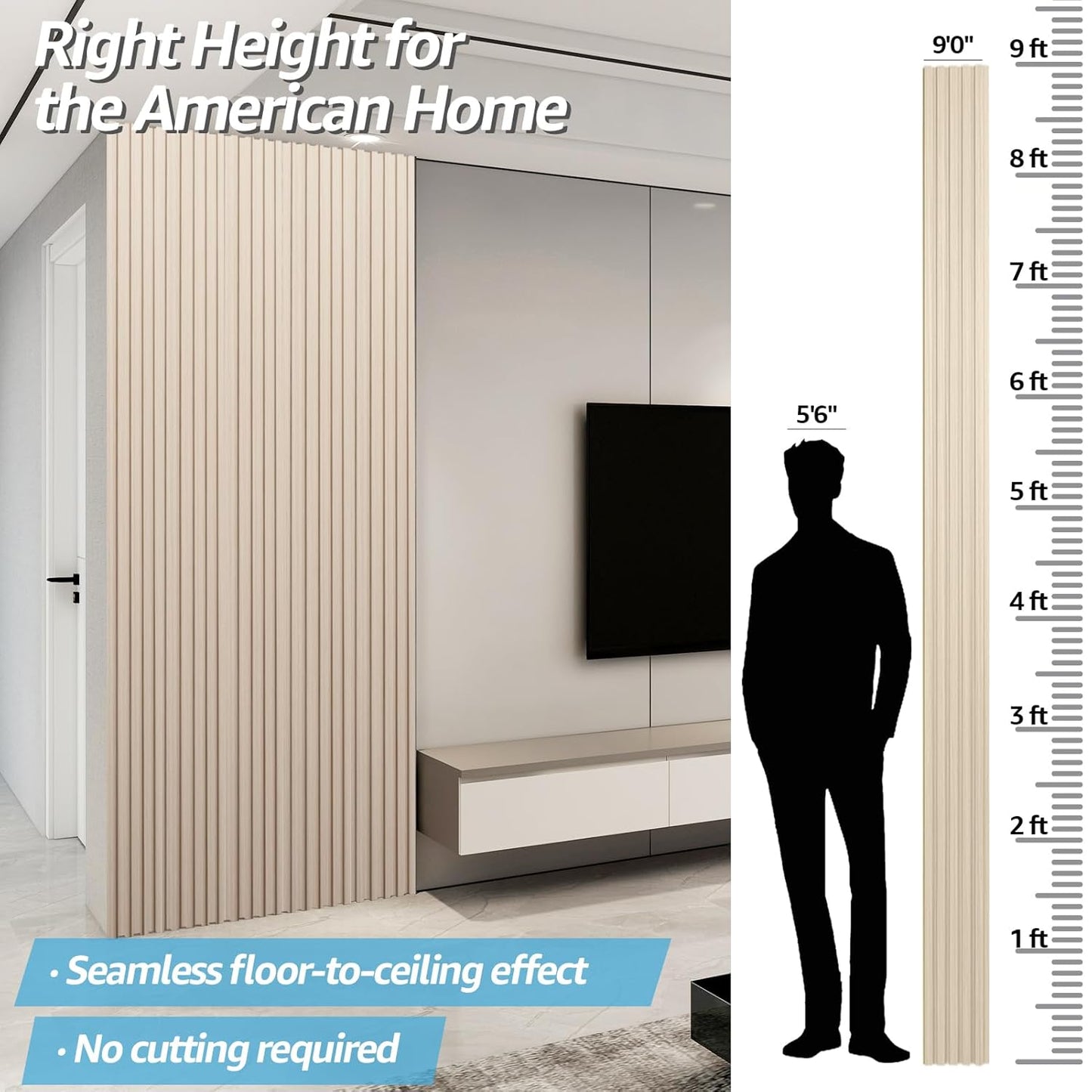 Art3d WPC Wainscoting Panels, 16-Pack 48 x 6 Inch 3D Wall Accents for Interior Wall Decor, Living Room, Bedroom, Black