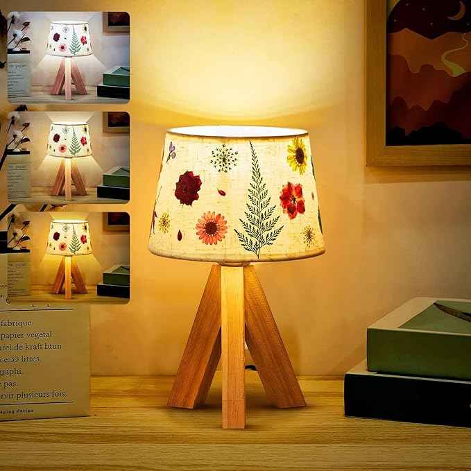 Hortsun Pressed Flower Lamp Vintage Table Small Lamp Cottagecore Decor Boho Night Light Decorative Rustic Night Light for Bedroom, Living Room or Office, Valentine Gift for Women (Trapezoid)