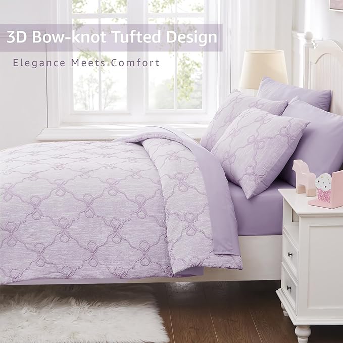 Twin Comforter Set with Sheets for Girls-5 Pieces Twin Bedding Sets with Light Purple Comforter, Sheets, Pillowcase & Sham for Kids (Purple Diamond, 66" X 86")