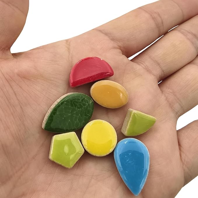 500g/1.1lb Random Color Irregular Ceramics Mosaic Tiles,DIY Making Creative Ceramic Mosaic Tiles for DIY Craft Plates Flowerpots Vases Cups Mosaic Making Supplies (7 Shapes Mixed Color)