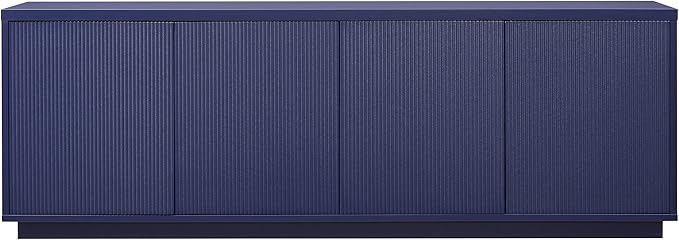 Henn&Hart Fluted TV Stand for TVs up to 75" with 2 Concealed Ribbed Storage Cabinets and Adjustable Shelves for Living Room, Family Room, or Office, Navy