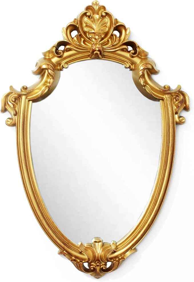 Eaoundm 16.5 x 11 inch Vintage Antique Decorative Wall Mirror - Shield Shape (Brush Gold)