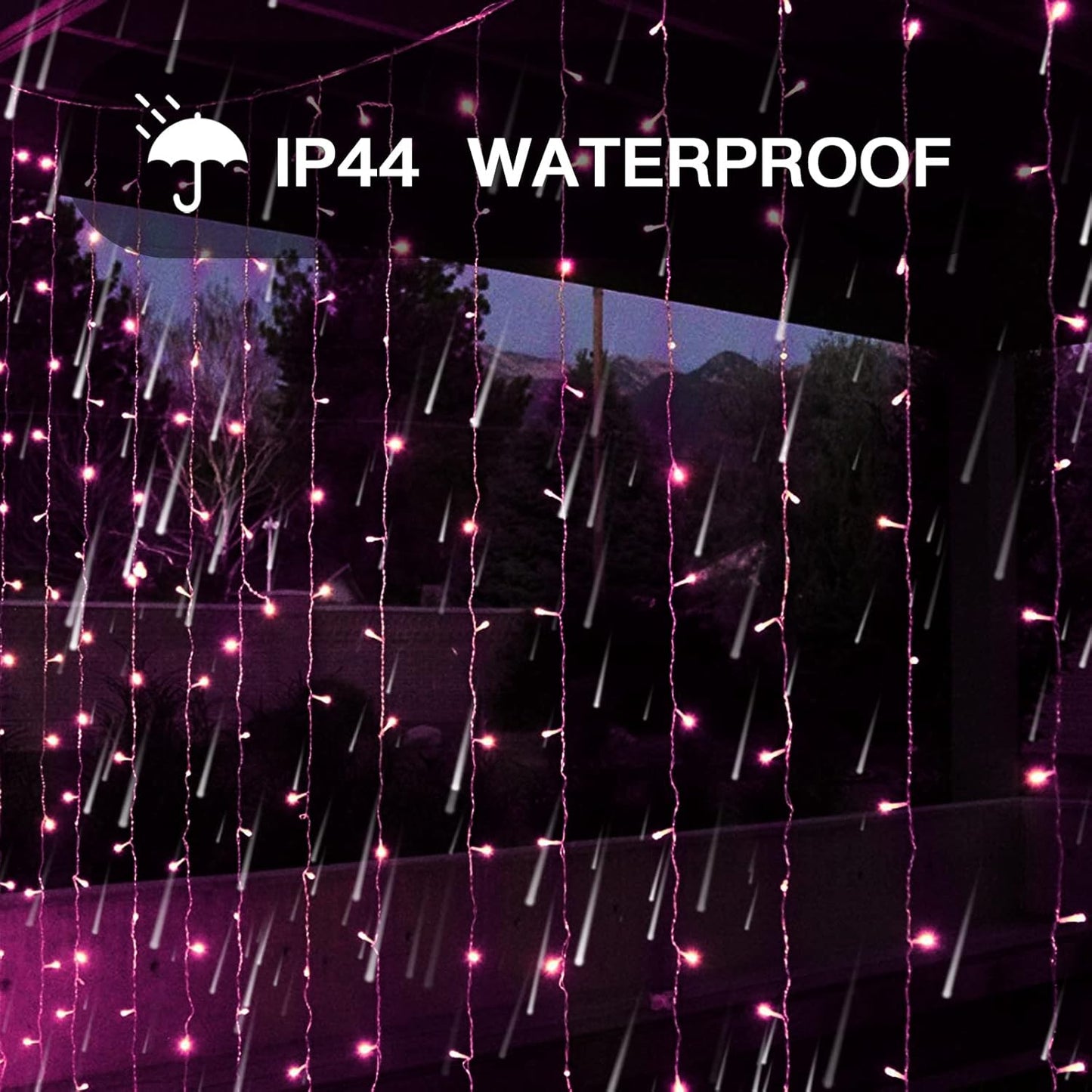 suddus Color Changing Curtain Lights, 200 Led 6.5ft x 6.5ft Hanging String Lights Outdoor, Fairy Curtain Lights for Bedroom, Window, Wall, Wedding, Party, Birthday Decor Warm White & Fuchsia