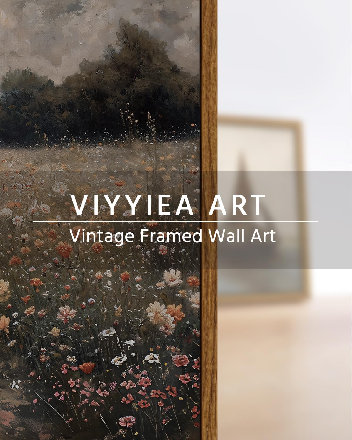 VIYYIEA Framed Canvas Wall Art Home Decor Vintage Landscape Nature Country Wildflower Paintings Farmhouse Pictures Floral Artwork Rustic Flower Prints Cottagecore Living Room Bedroom Bathroom 8x10in