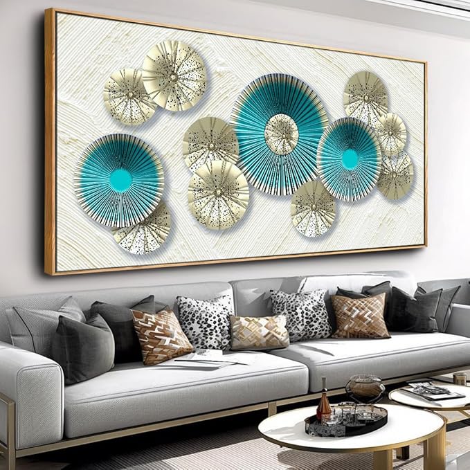 Wall Art Simple Wall Decor Teal Blue and Yellow Canvas Painting Abstract Wall Art for Bedroom Living Room Dining Room Home Office Decor 30"x60" with Framed