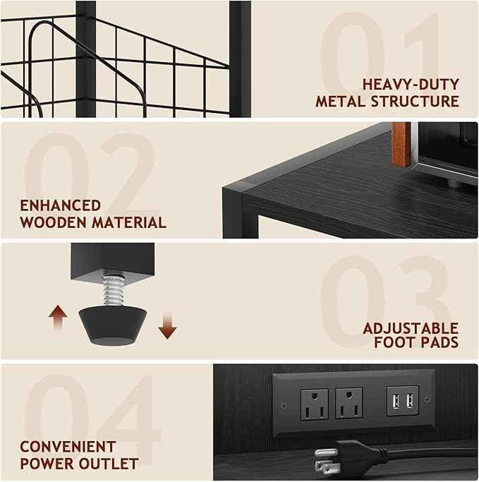 Record Player Stand with Vinyl Storage - 5-Tier Turntable Table with Power Outlet, Adjustable Feet, Metal & Wood Cabinet - Console Organizer Display Shelf for Living Room, Apartment