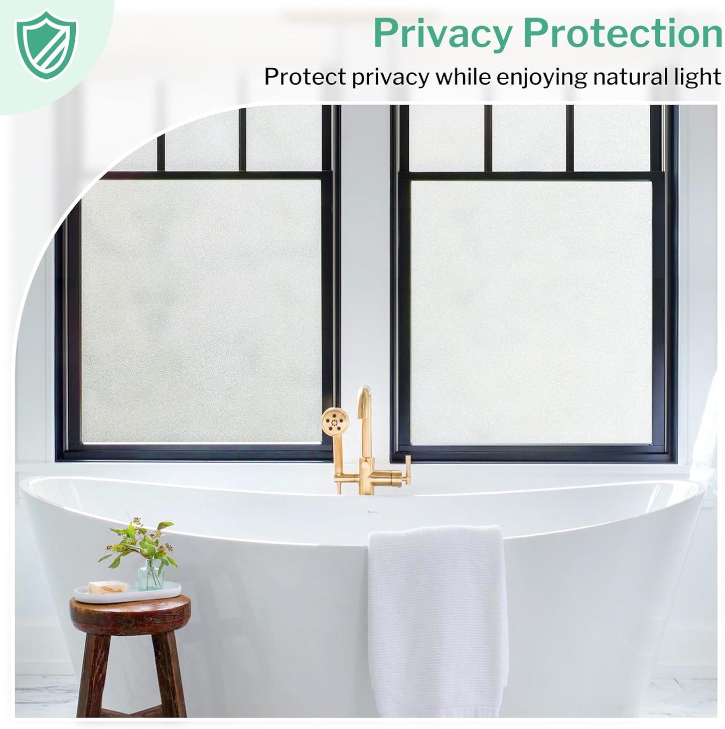 DOWELL Window Privacy Film, Frosted Glass Window Film, Static Cling Non-Adhesive Glass Clings, Sun Blocking Opaque Coverings, Reusable Door Stickers for Bathroom Home Office, Pure, 35.4" x 118"