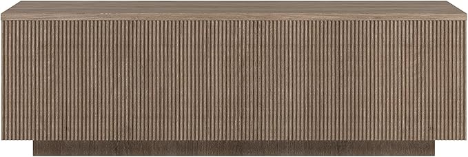Henn&Hart 48" Fluted Rectangular Low-Profile Coffee Table with Ribbed Sides for Living Room, Family Room, or Office, Antiqued Gray Oak
