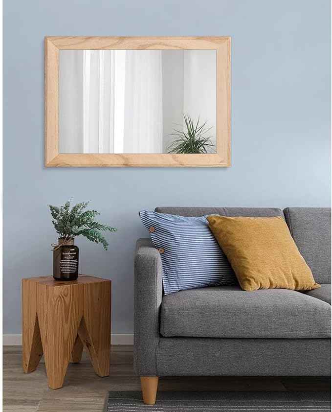 AAZZKANG Rustic Mirrors for Wall Rectangle Wood Frame Mirror Large 28"x20" Decorative for Farmhouse Bedroom Bathroom Living Room Large