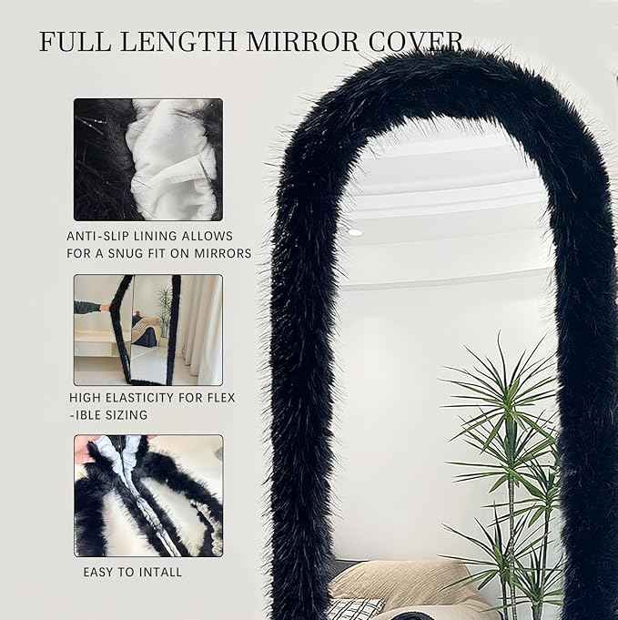 Fluffy Mirror Frame Cover for Arched & Full-Length Mirrors (59"x16") – Stretchy, Non-Slip Fit, 6 Neutral Colors – Soft & Durable Décor (Mirror Not Included)