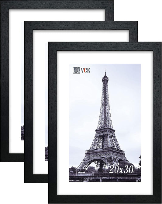 VCK Poster Frames 20x30 Black 3-Pack, Solid Wood Picture Frames for Wall Mounting Hanging Art and Puzzle Frame
