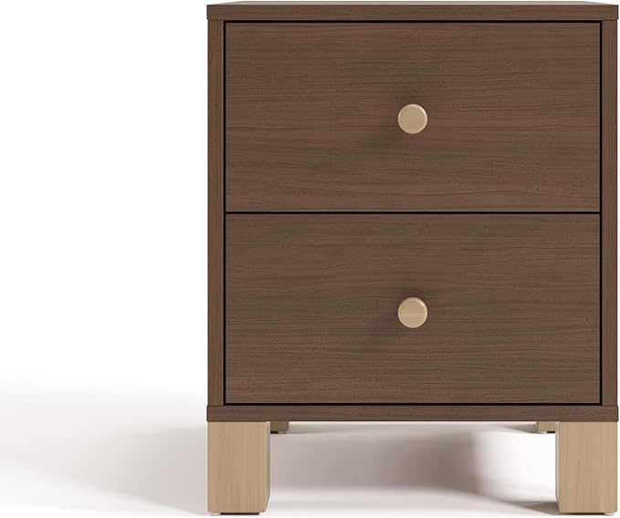 Storkcraft California 2 Drawer Nightstand for Kids Bedroom (Hazelnut with Driftwood) - GREENGUARD Gold Certified, Premium Wood Storage Nightstand with Elegant, Iconic Block Feet