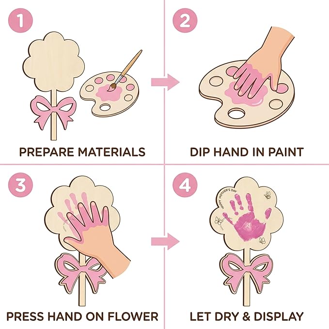 HYPERI DIY Mothers Day Crafts for Kids Handprint Art, Handprints Wooden Rose Flower Bouquet, Mothers Day Gifts for Mom from Kids, for Grandma from Grandkids, Mothers Day Keepsake Craft (Ribbon)