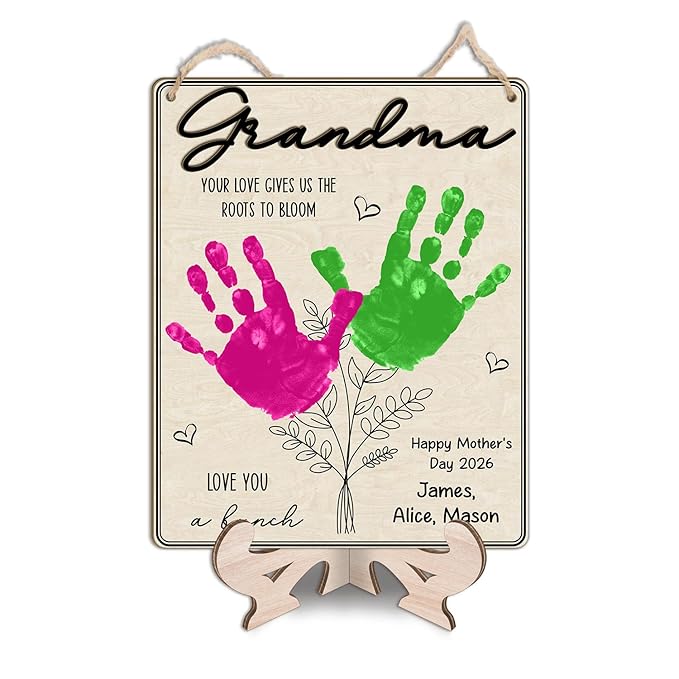 Grandma Handprint Floral Plaque, DIY Mothers Day Handprint Sign, Family Handprints Flower Sign, Birthday Mother's Day Gifts for Grandmother, Nana Memory Keepsake, Your Love Gives Us The Roots To Bloom