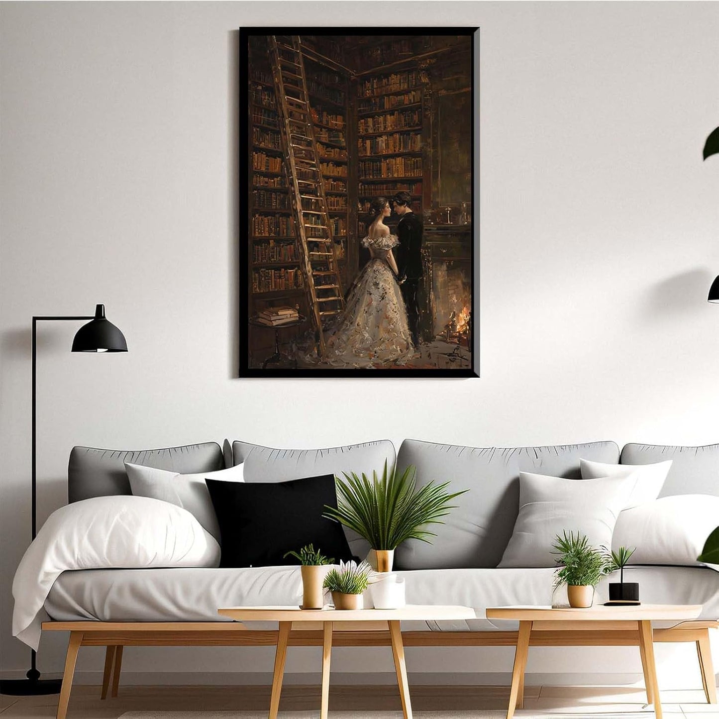 JFHCQJPK Gothic retro library scene decoration melancholy calm art college style wall aesthetic antique style home decoration suitable for bedroom living room16x24in Metal blackFramed