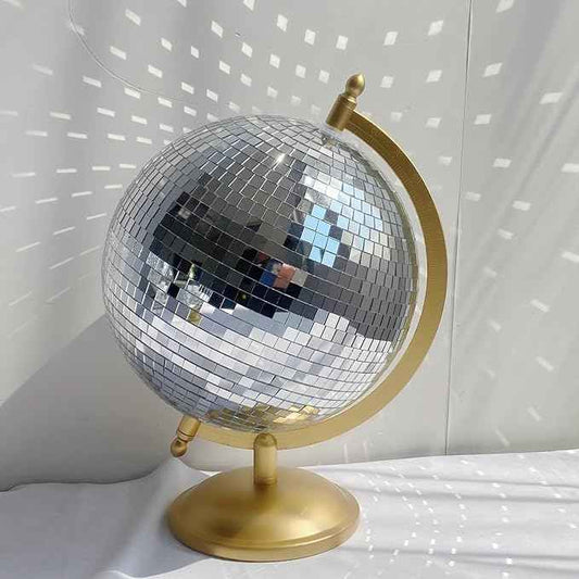 Disco Ball Globe Home Decor Statues Classic Tabletop Art Sculpture Gold Discoball Unique Western Modern Decorative Aesthetic Sculptures, 6.5" x 6" x 9",Bright Gold