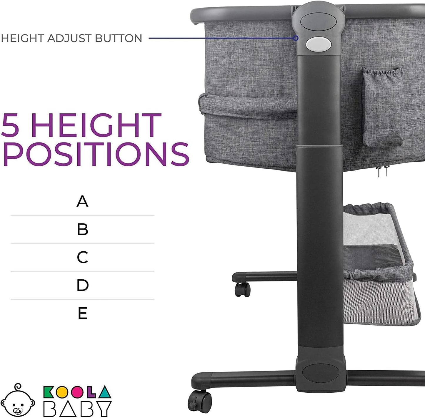 KoolerThings Baby Bassinet, Bedside Sleeper for Baby, Easy Folding Portable Crib with Storage Basket for Newborn, Bedside Bassinet, Comfy Mattress/Travel Bag Included (Bassinet) (Grey)