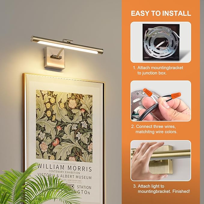 Joosenhouse LED Picture Lights for Paintings Bronze Finish 16.53" Long Swing Arm Display Wall Art Light 7W Gallery Hallway Lighting Over Pictures,Hardwired Connection 3000K