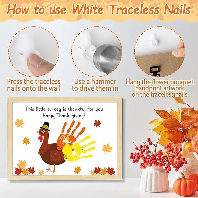 Thanksgiving Turkey Handprint Art Craft DIY Kit Happy Thanksgiving DIY Gifts Fall Thankful Little Turkey Family Handprint Art Keepsake with Wood Frame for Mom Dad Friend Holiday Activities 12x16 Inch