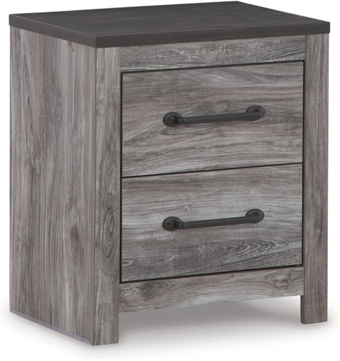 Signature Design by Ashley Bronyan Rustic 2 Drawer Nightstand, 2-Tone Look, Light Gray and Dark Gray, Large Scale Handles, Fully Finished Drawer Interiors, 24.72" Tall, Gray