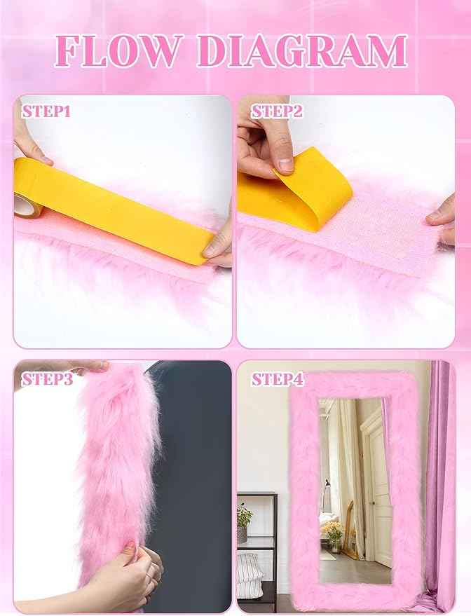 Geelin Full Length Mirror Cover 59 x 16 Inch Universal Ultra Soft Non Slip Design Fluffy Length Standing Mirrors Cover Decoration for Bedroom Cloakroom Women Gifts(Pink)