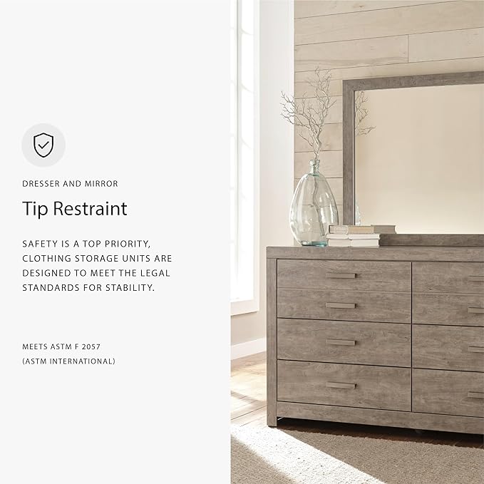 Signature Design by Ashley Culverbach Coastal 6-Drawer Dresser and Mirror with Anti-Tipping Restraint, Gray