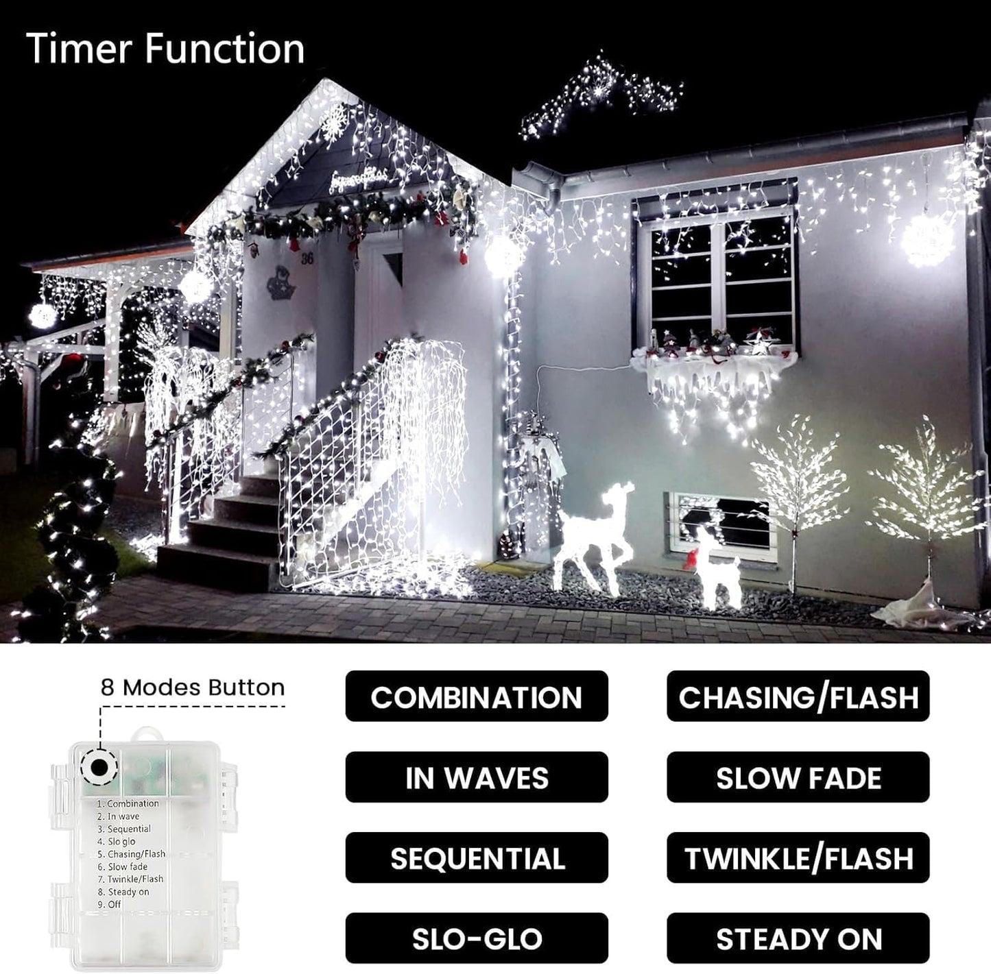 4 Pack String Lights Battery Operated with Timer, 132FT 400 LED Waterproof Battery Twinkle Lights, 8 Modes Fairy Light for Indoor Outdoor Party Bedroom Garland Tree Christmas Decorations (Cool White)
