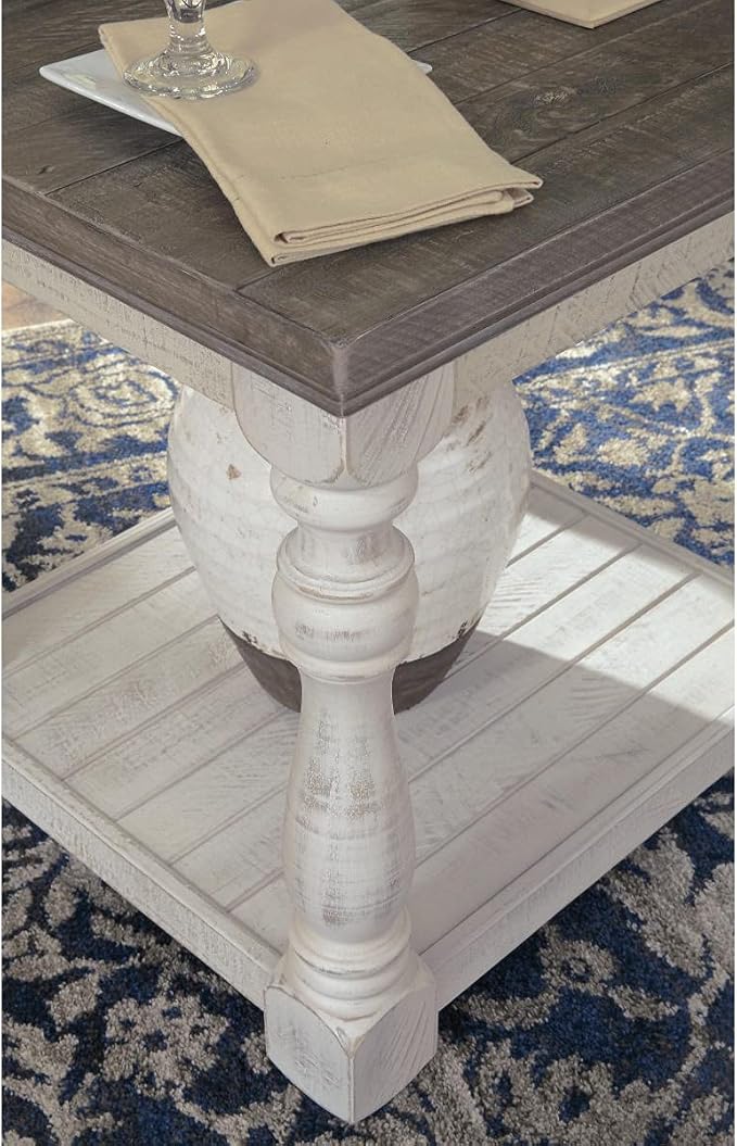 Signature Design by Ashley Havalance Farmhouse Rectangular End Table, Floor Shelf, Wood, 26" W x 24.13" D x 24" H, Vintage Gray & White with Weathered Finish