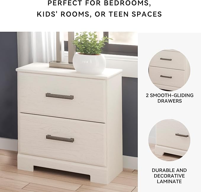 Signature Design by Ashley Stelsie Contemporary 2 Drawer Nightstand, 24.41" Tall, White