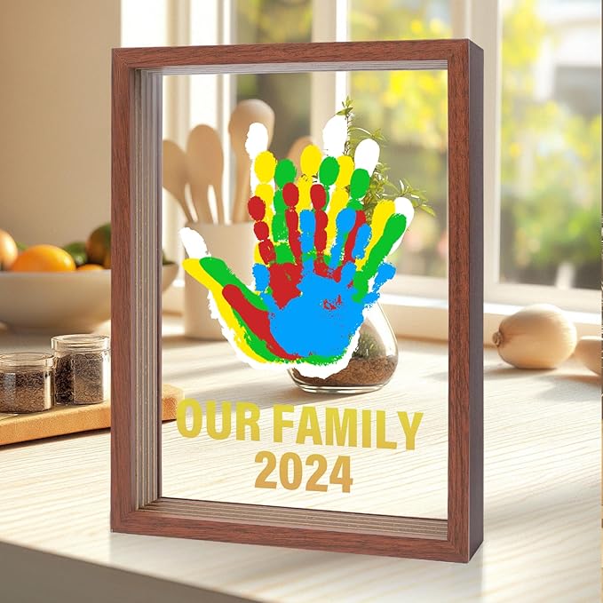 Bixinyo Family Handprint Kit - Baby Hand and Footprint Kit, Adoption Gifts, Family Gifts for Mom, New Parents, Mother's Day, Christmas, DIY Craft Keepsake Wooden Frame, 5 Non-Toxic Paints (Maroon)