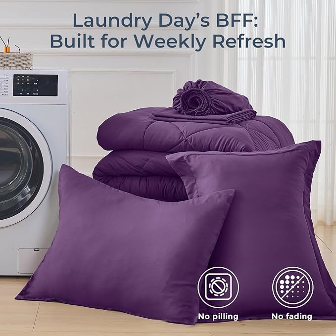 HEVUMYI Grape Purple Twin-XL Comforter Set - 5-Piece All Season Bed in a Bag Twin-XL, Ultra Soft Bedding Set with Comforter, Flat Sheet, Fitted Sheet, Pillowcases, Pillow Shams