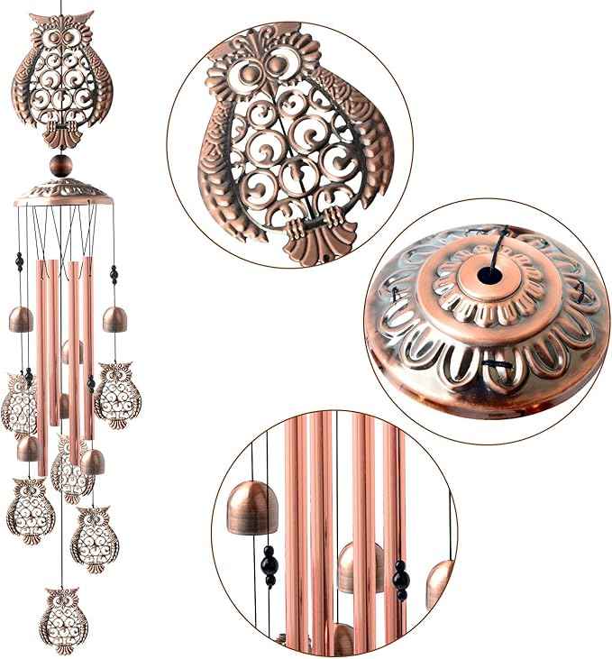 Owls Wind Chimes Outdoor, for Women,Owl Birthday Gifts for Men/Mom/Grandma Metal WindChimes Outside/Indoors, Lawn, Patio, Garden Decor, Yard Decorations