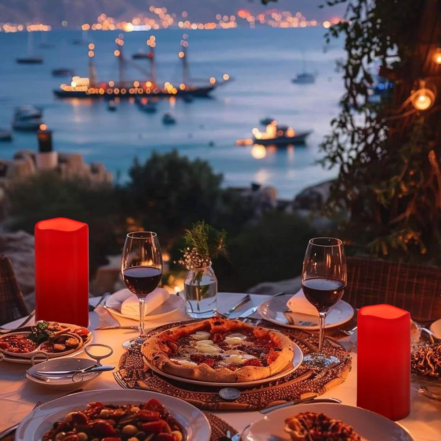 NURADA Large Waterproof Flameless Candles 6" 8" 10" x 4" - Outdoor Indoor LED Pillar Flickering Candle Battery Operated with Timer Remote for Patio Porch Christmas Decor - Red Set of 3