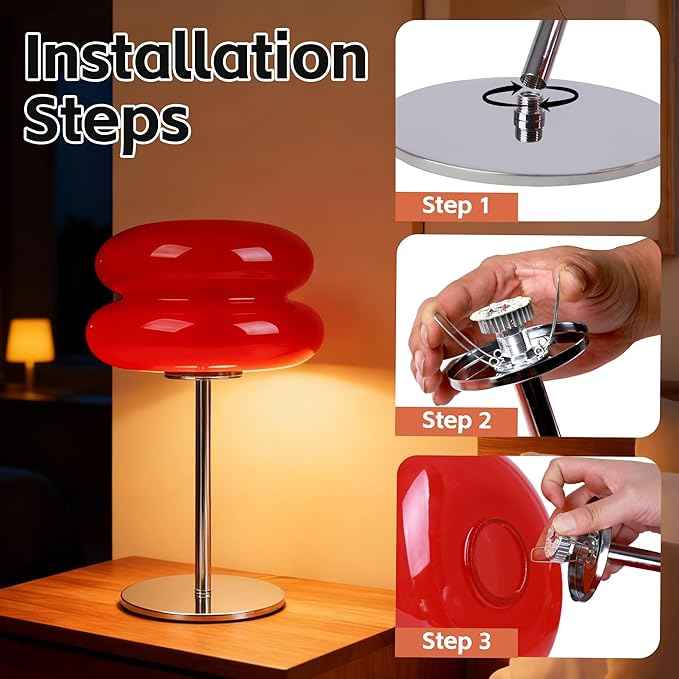 Bedroom Mushroom lamp, Medieval Modern Bedside Table lamp, dimmable Retro Egg Tart Headlight, Unique Home Mushroom Decoration Aesthetic Lovely Living Room Desk lamp (Red)