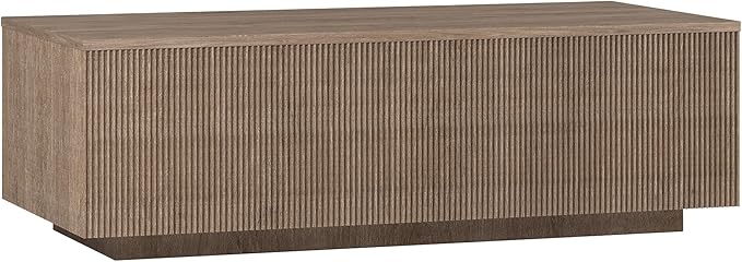 Henn&Hart 48" Fluted Rectangular Low-Profile Coffee Table with Ribbed Sides for Living Room, Family Room, or Office, Antiqued Gray Oak
