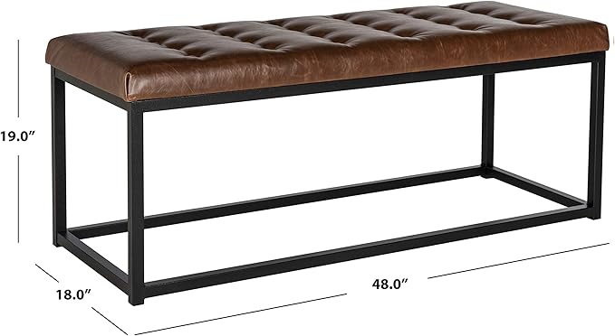 SAFAVIEH Home Collection – Reynolds Brown Tufted Upholstered Accent Bench, Modern Parsons-Style Open Frame Bench for Bedroom, Entryway or Living Room, Black Legs (FOX6225C)