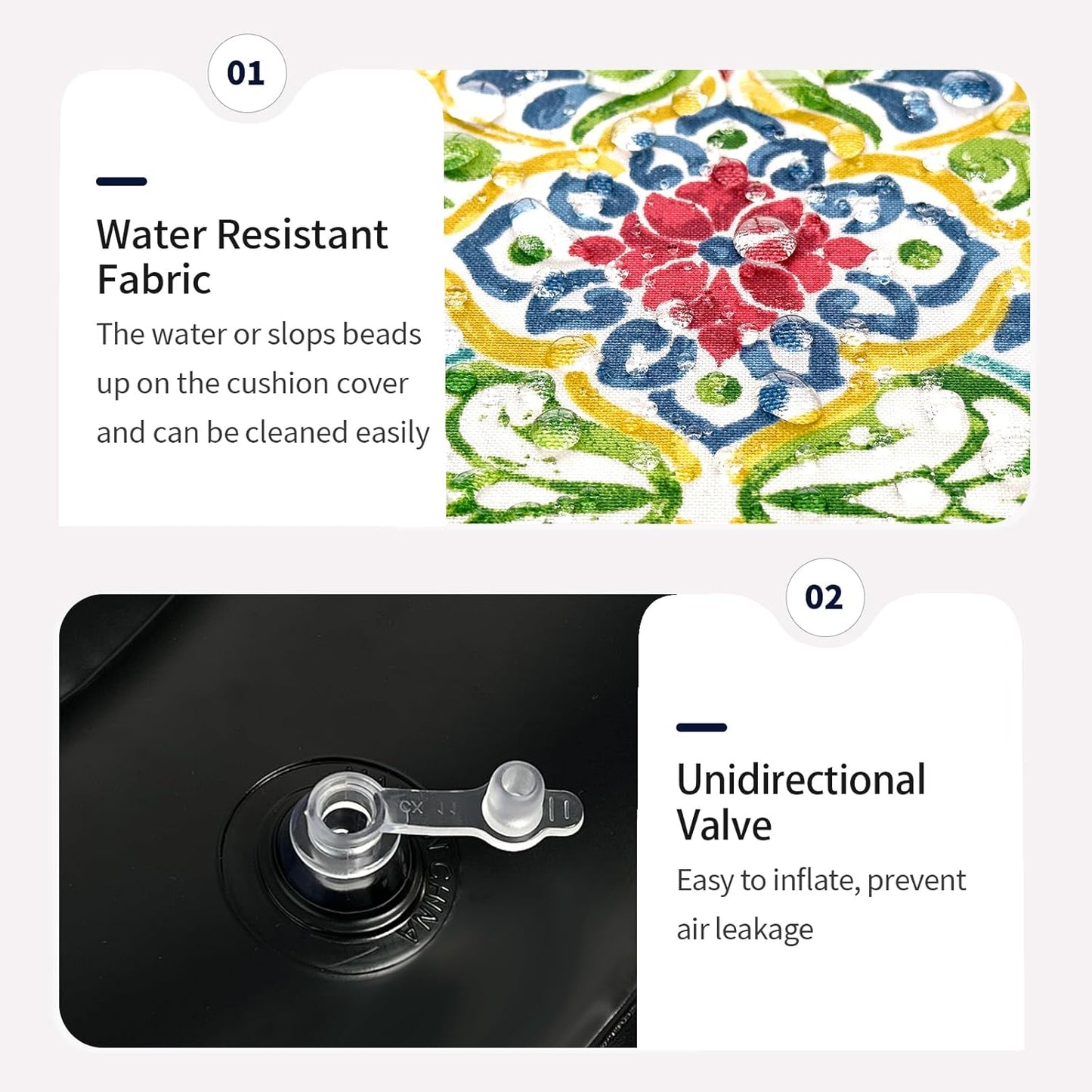 Inflatable Ottoman Stool D21 xH9 for Outdoor/Indoor Use, Water Repellent Patio Foot Rest Stool with Portable Handle,Round Pouf Ottoman Suitable for Garden,Deck and Camping - Damask Red