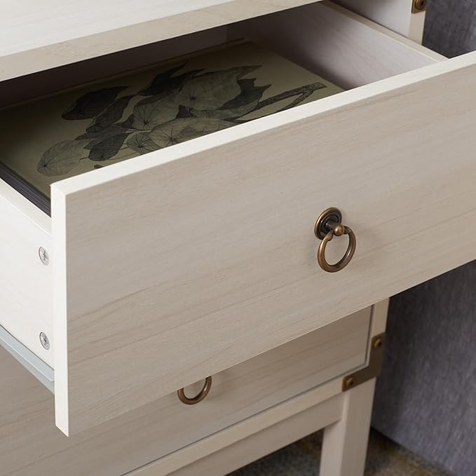 SAFAVIEH Home Collection – Galio Bleached White & Gold 2-Drawer Nightstand, Vintage-Inspired Bedside Table with Storage for Bedroom (NST9600C)