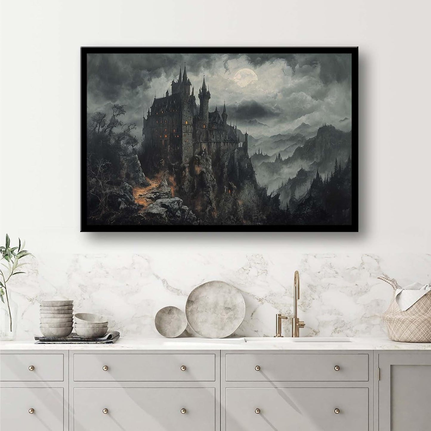 JFHCQJPK Vintage Castle Poster Dark Academy Victorian Gothic Castle Wall Art Poster Moody Mystical Art Print Suitable for Home Living Room Bedroom20x30in Metal blackFramed
