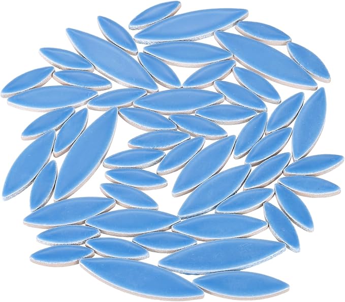 uxcell Ceramic Mosaic Tile, About 200g Teardrop Leaf Tile Mosaic Block for Handicrafts Artwork, Greenish-Blue