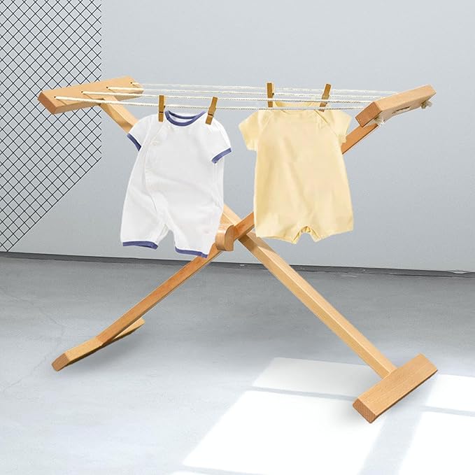 Children Laundry Drying Rack Towel Rack for Kids, Wood Clothing Dryer Educational Tool Wooden Clothes Rack for Household Home