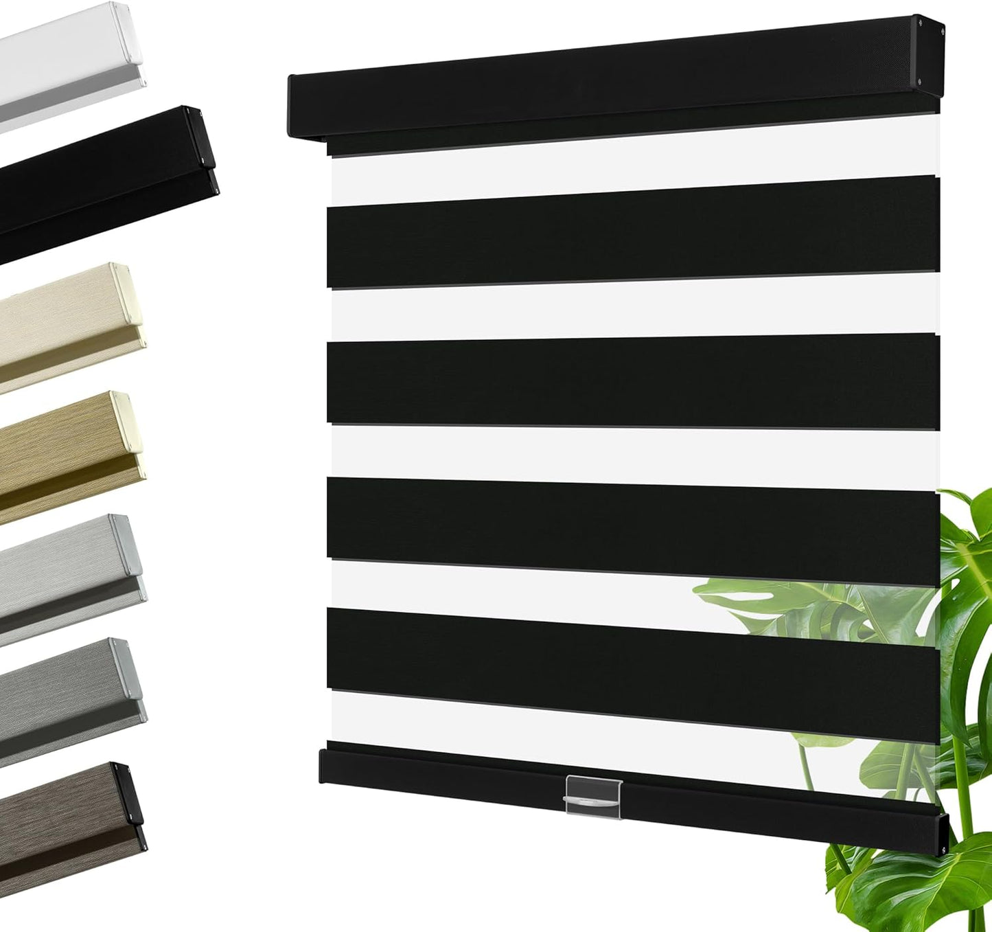 Cordless Zebra Blinds for Windows, Blackout Interior Blinds,Easy to Install,UV Protection,for Offices and Home,Custom Roller Shades, Solid Black, 38" W x 48" H