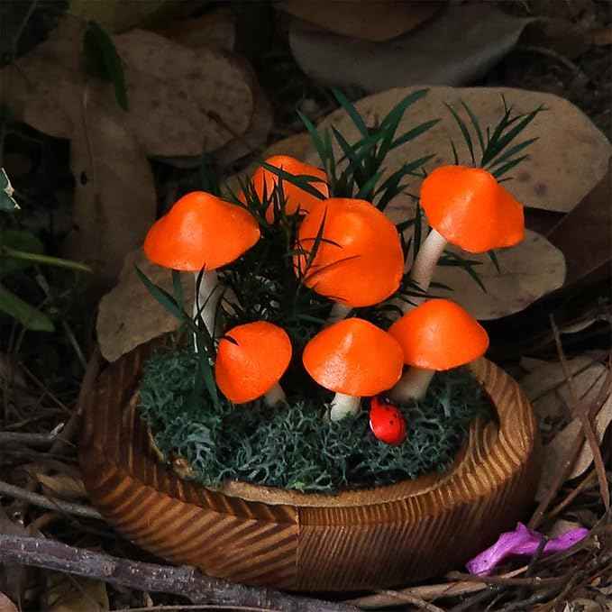 Mushroom Lamp, Decor LED Light in Glass Dome with Base for Home Bedroom Decor Birthday with Birthday Valentines Anniversaries Gifts Box (Orange)
