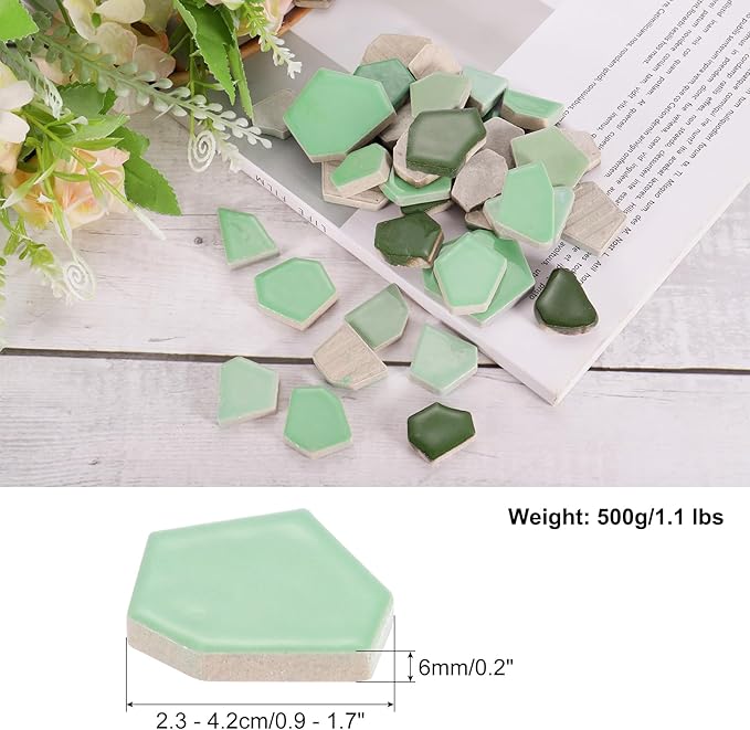 uxcell 500g/1.1LB Irregular Ceramics Mosaic Tiles, 2.3-4.2 cm Bulk Stained Ceramic Mosaic Pieces Stones Mosaic Kits for DIY Art Craft Projects Home Decor, Mixed Green