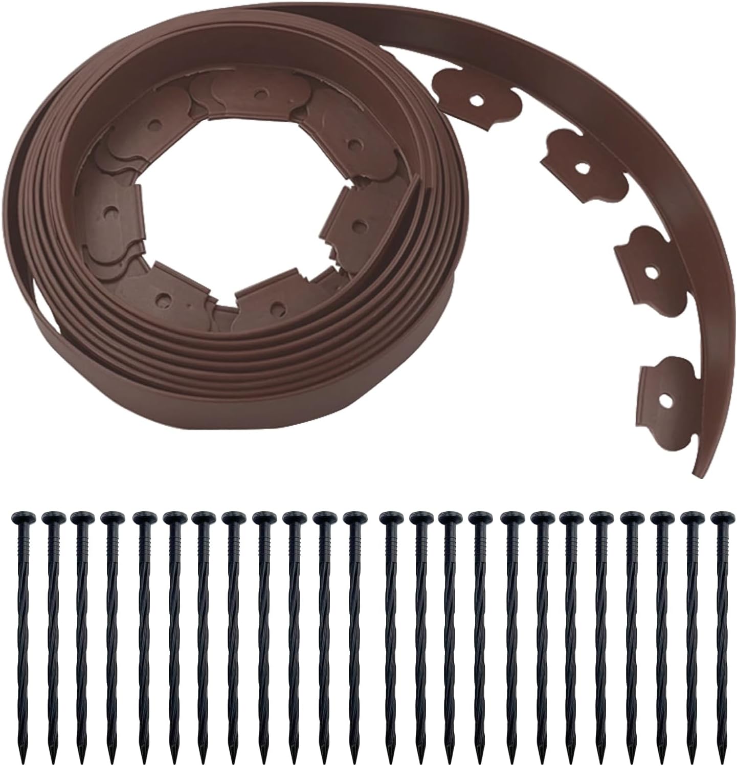 Landscape Edging 33FT, 2in Tall Garden Edging with 30pcs Anchoring Spikes Flexible Edging for Landscaping, Lawn Edging, Paver, Flower Bed Edging Borders, Brown