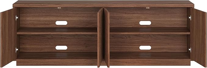 Henn&Hart Fluted TV Stand for TVs up to 75" with 2 Concealed Ribbed Storage Cabinets and Adjustable Shelves for Living Room, Family Room, or Office, Medium Walnut