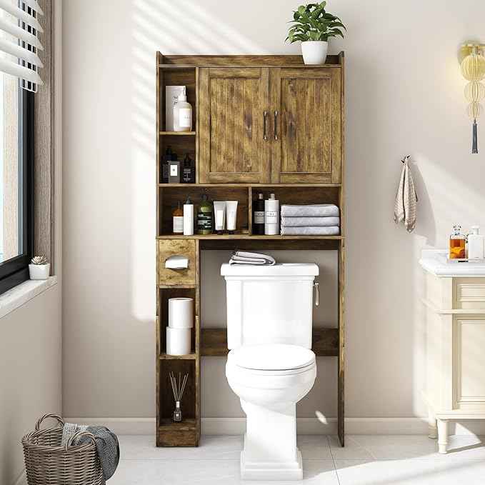 Vabches Over The Toilet Storage Cabinet, Farmhouse Storage Cabinet Over Toilet with Barn Door，Home Space-Saving Toilet Rack for Bathroom, Restroom and Laundry