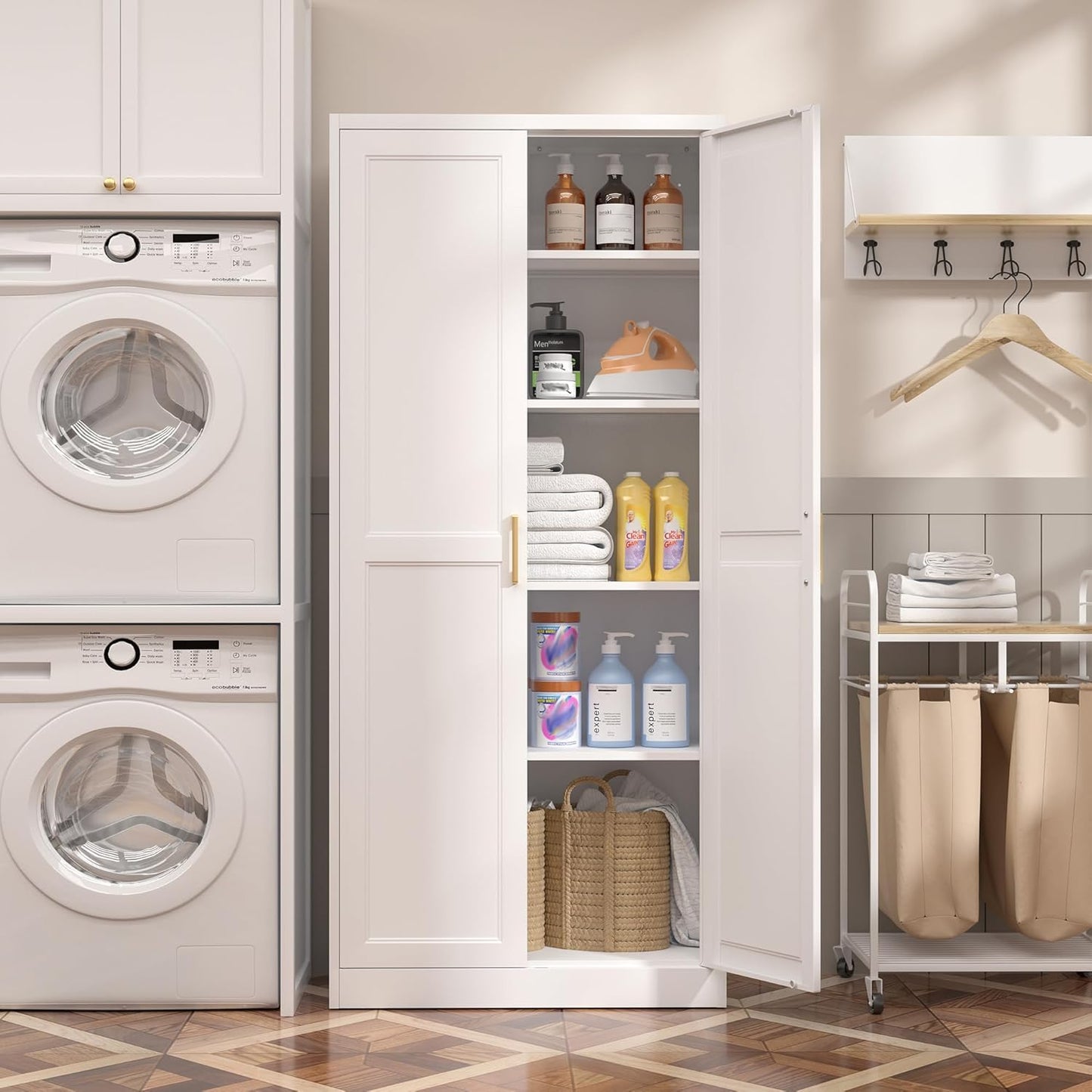 Kitchen Pantry Cabinet,71”White Metal Pantry Storage Cabinet with Doors and 4 Adjustable Shelves,Kitchen Cabinet with 2 Gold Handles,Tall Cabinet for Livingroom,Pantry, Bathroom,Kitchen - Décor Diaries