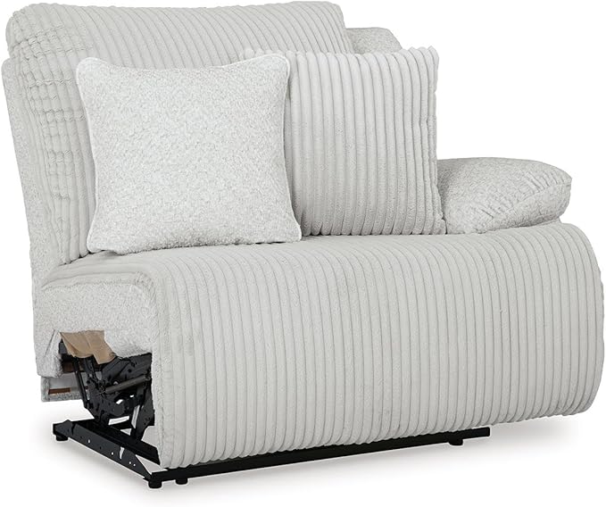 Signature Design by Ashley Top Tier Casual Manual Left-Arm Facing 4-Piece Reclining Sectional with Chaise, Console, Storage, 2 Cup Holders and 4 Accent Pillows, Light Gray
