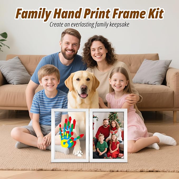 Sortnic Family Handprint Kit with Light, 5 Non-Toxic Paints, Hand Prints Ornament Keepsake Frame for 4, DIY Craft Gift for New Parents & Mom & Baby, Grandparents, Mother's Day, Father's Day